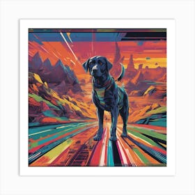 Dog Is Walking Down A Long Path, In The Style Of Bold And Colorful Graphic Design, David , Rainbowco (3) Art Print