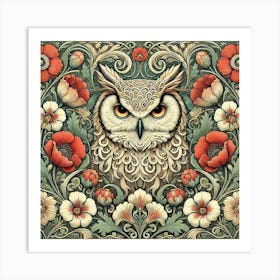 william morris owl portrait With Flowers Art Print