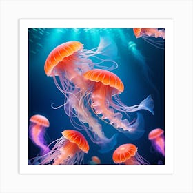 Jellyfishes In The Sea Art Print