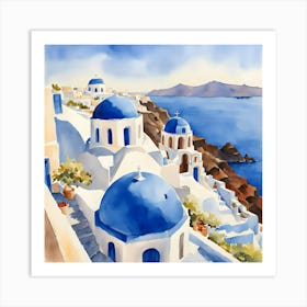 Santorini Greece Watercolor 9 Art Print