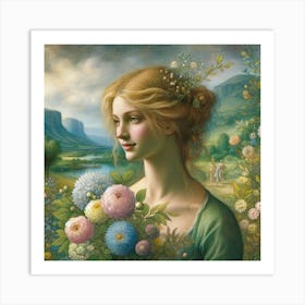 Girl With Flowers 2 Art Print