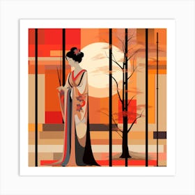 Geisha Woman In Kimono Art Print