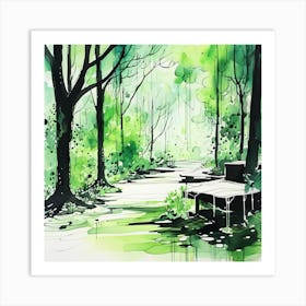 Watercolour Of Forest Art Print