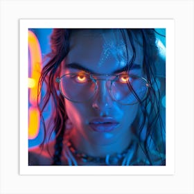 Neon Girl In Glasses Art Print