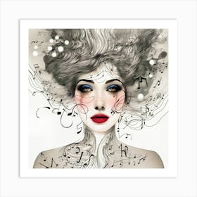 Music Notes Floating, Glamour Girl Art Print