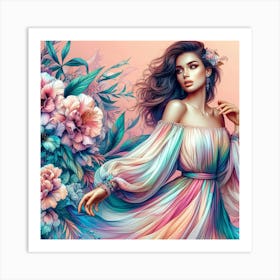 Beautiful Girl With Flowers Art Print