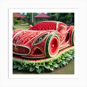 Watermelon red car Art Print