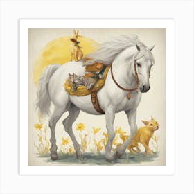 6148 A White Horse With White Hair Carrying A Yellow Ra Xl 1024 V1 0 Art Print