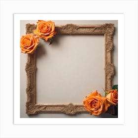 Orange Roses In A Frame 2 Art Print