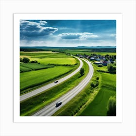 Nature Transportation City Summer Highway Expressway Grass Hill Traffic Country Up High G (1) Art Print