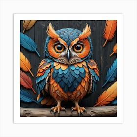 Owl With Feathers 3 Art Print