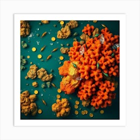 Corals On A Green Background Art Print