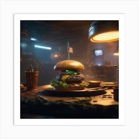 Burger In A Diner Art Print