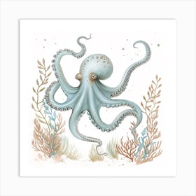 Storybook Style Octopus With Ocean Plants 8 Art Print