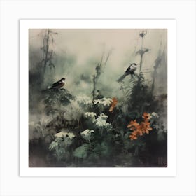 Birds Dark Watercolour & Ink Painting Art Print