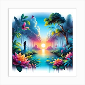 Sunset In The Jungle Art Print