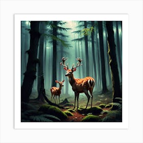 Deer In The Forest 39 Art Print