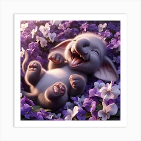 Cute Elephant In Purple Flowers Art Print