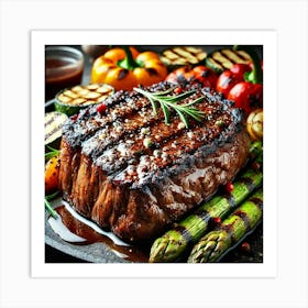 A Close Up Of Robust, Grilled Meats, Featuring A T Art Print