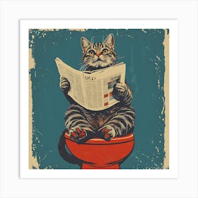 Cat Reading Newspaper 3 Art Print