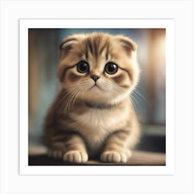 A Cute Scottish Fold Kitty, Pixar Style, Watercolor Illustration Style 8k, Png (11) Art Print