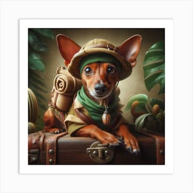Terrier dressed as a jungle explorer Art Print