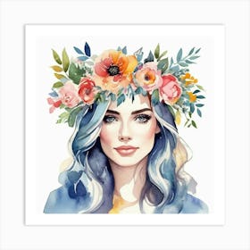 Watercolor Of A Woman With Flowers 5 Art Print