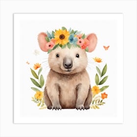 Floral Baby Wombat Nursery Illustration (21) Art Print