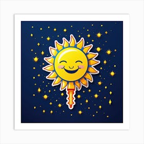 Lovely smiling sun on a blue gradient background 92 Art Print