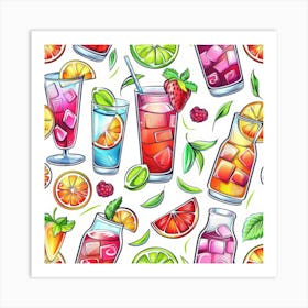 Seamless Pattern With Fruits And Drinks 1 Art Print