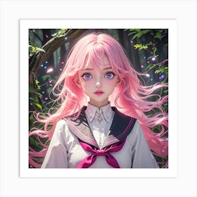 Pink Haired Girl Art Print