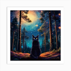 Black Cat In The Forest 1 Art Print