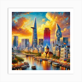 A Vibrant Oil Painting Of Ho Chi Minh City Art Print