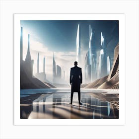 Man In A Futuristic City 1 Art Print