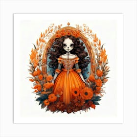 Firefly Character, Girl, Big Eyes, Orange, White, Flowers, Wreath, Curly Hair, Long Dress, Floral, P (3) Art Print