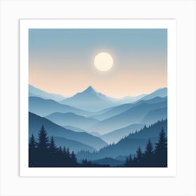 Misty mountains background in blue tone 12 Art Print