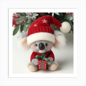 Christmas Koala In Santa Hat Art Print