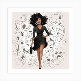 Black Woman In Black Dress Art Print