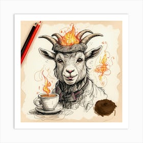 Goat With A Cup Of Coffee Art Print