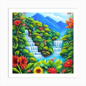 Waterfall In The Jungle 8 Art Print