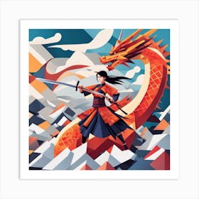 Asian Girl With Dragon Art Print