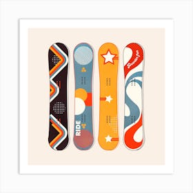 Retro Snowboards Square Art Print