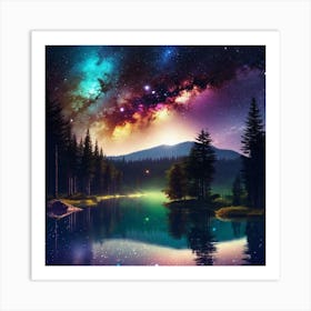 Starry Sky Over Lake 10 Art Print