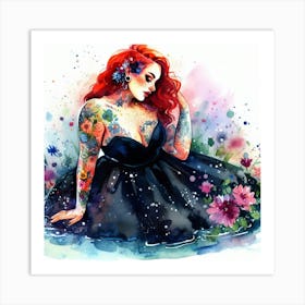 Woman With Red Hair | Flowers | Water | Colorful 2 Art Print