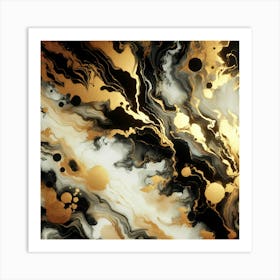 Abstract Gold And Black Marble Painting Art Print