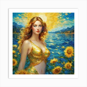 Mermaid With Sunflowers ihf Art Print