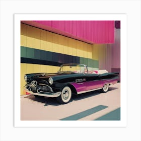 Classic Car In Front Of Colorful Wall Art Print