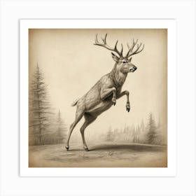 Stag Jumping Art Print