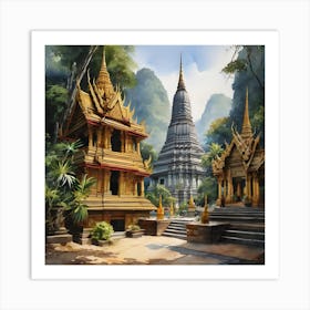 Thailand Beautiful Temple In Forest Art Print