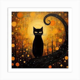 Black Cat In The Forest 1 Art Print